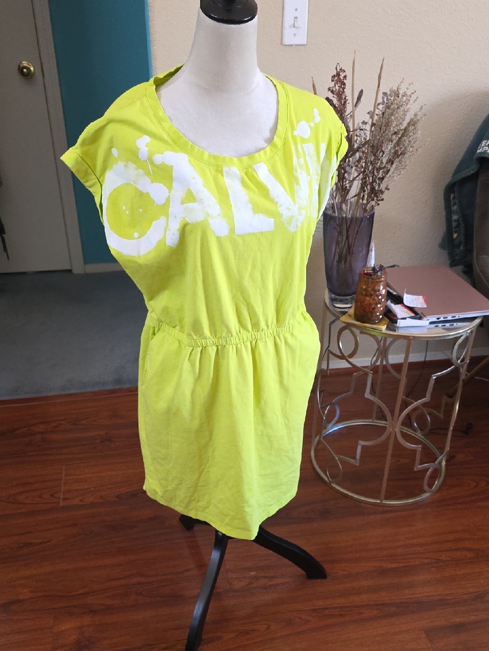 Neon Yellow Graphic Casual Dress